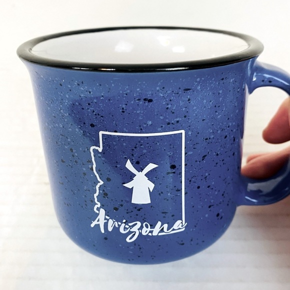 Dutch Bros Coffee Blue Speckled Arizona Outline W/ Windmill Logo Mug 16oz - Picture 1 of 6